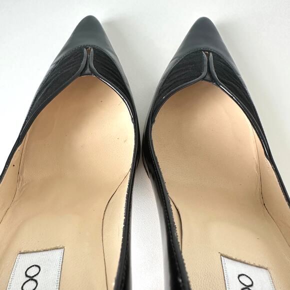 Jimmy Choo Black Leather Pointed Toe Heels Pumps Size 37.5 - Picture 12 of 15